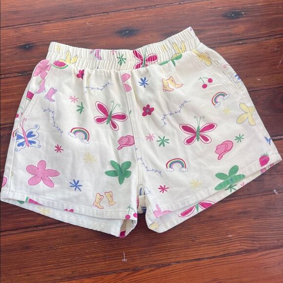 Stella Dallas cowboy boot butterfly whimsical printed pill on shorts sz M - Picture 1 of 5